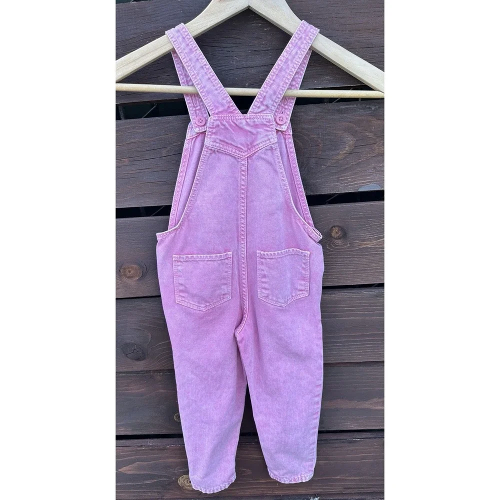 Vtg Gap Toddler Girls‎ Pink Wash Denim Overalls *Size 4T